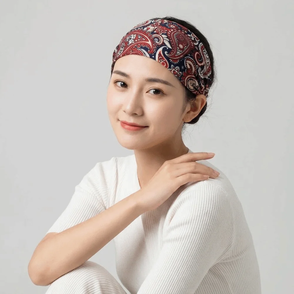 Temperament Non Slip Turban Bandana Hair Hoop Hollow Elastic Headband Lightweight Headwear Wide Side Head Wrap Mother