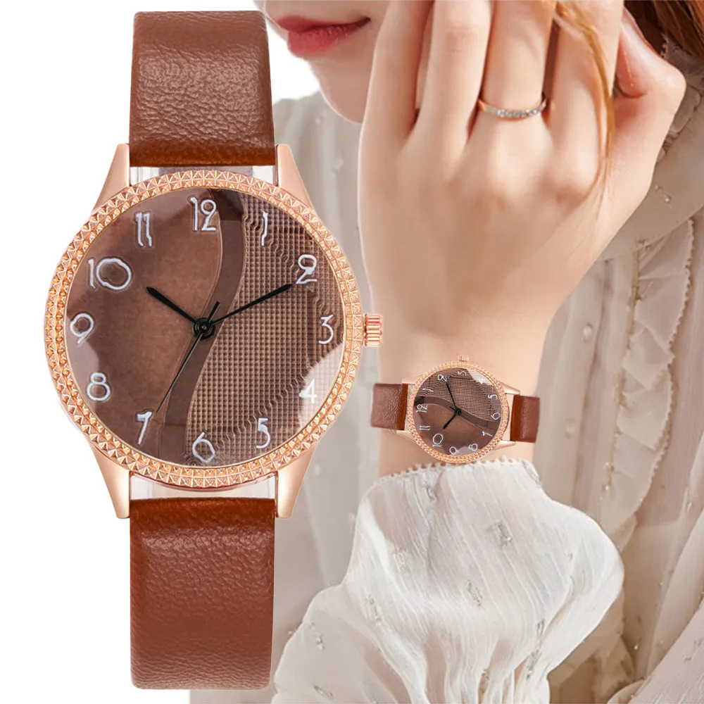 Simple 2023 Brand Women Quartz Watch  Fashion Waves Striped Numbers Design Ladies Watches Casual Leather Lady Clock Gifts