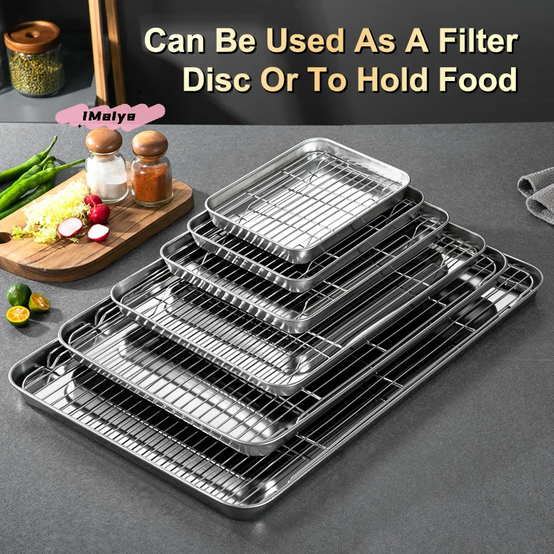 Backblech-Set aus Edelstahl mit abnehmbarem Kühlregal, antihaftbeschichtetes Grillpfannen-Tablett, Ofen-Brownie-Rack, Koch- und Bratschale