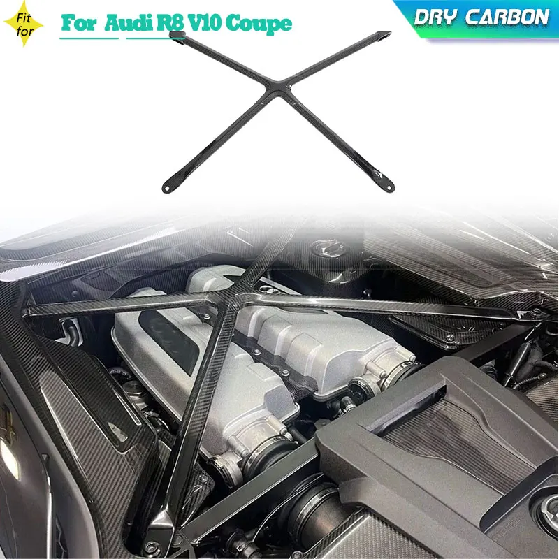 Prepreg Dry Carbon Car Front Inner Engine Bonnet X Brace for Audi R8 V10 Coupe 2022 2023 Racing Modified Bay Strut Balance Bar