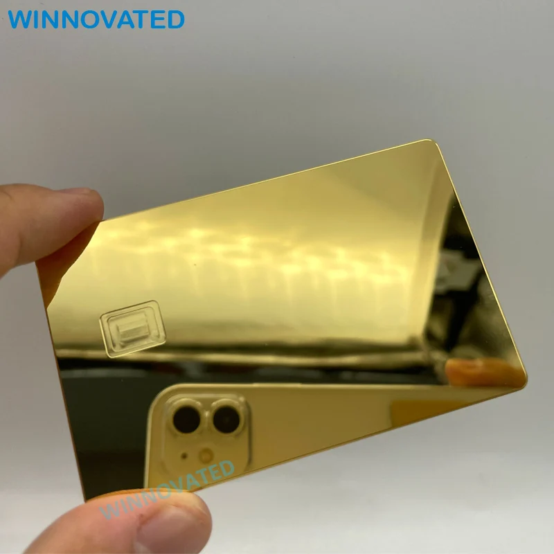 Customized product High-End 24K Gold Mirror Metal Card Smart Chip Invisible RFID Metal Business Cards
