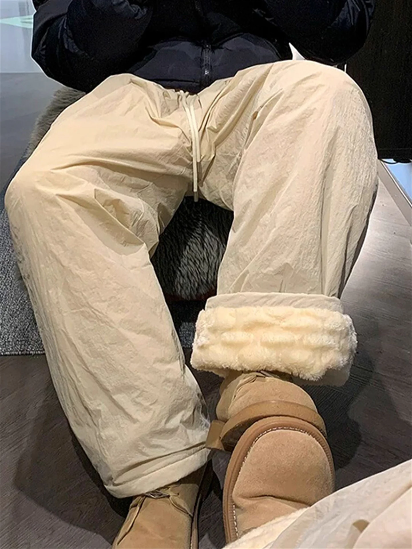 

Утепленные хлопковые зимние брюки для мужчин: повседневные, для походов и катания на лыжах, ветрозащитные, теплые, на меху из овчины, прямого кроя