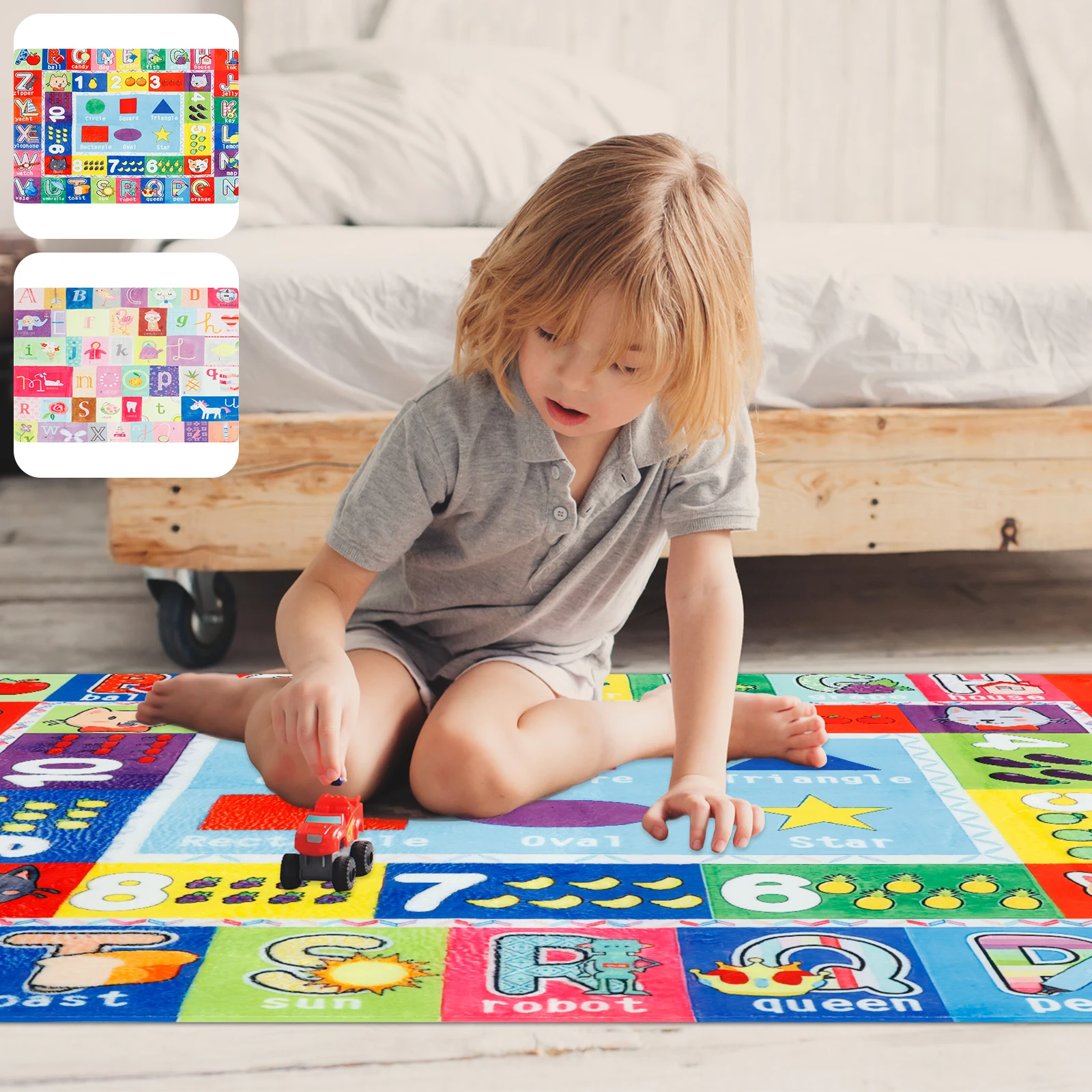 Baby Play Mats for Floor Educational Kids Play Rug Fun Playroom Rugs with ABC Alphabet Shapes Numbers Nonslip Toddler Play Mat