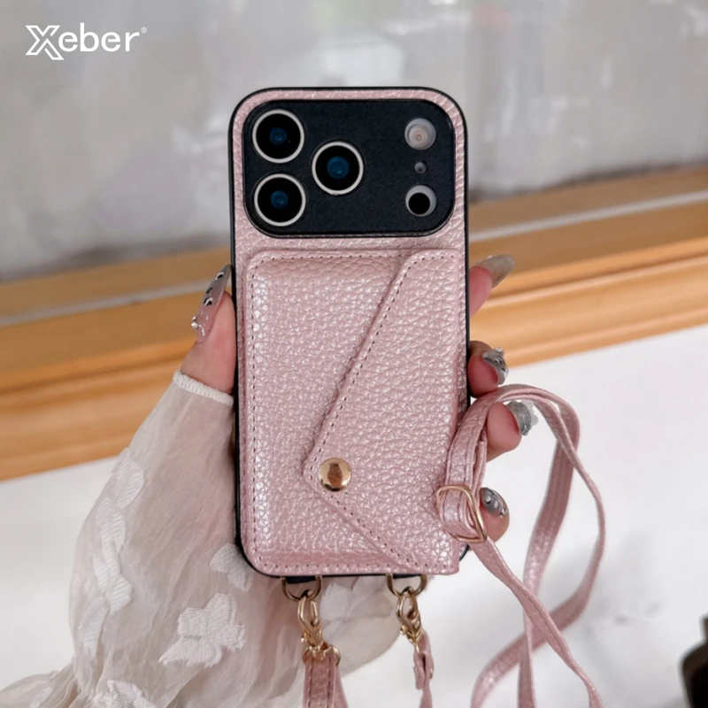 Luxus Crossbody Strap Lanyard Brieftasche Ledertasche für iPhone 17 Air 16 15 14 13 12 11 Pro Max Plus Kartenhalter stoßfeste Abdeckung