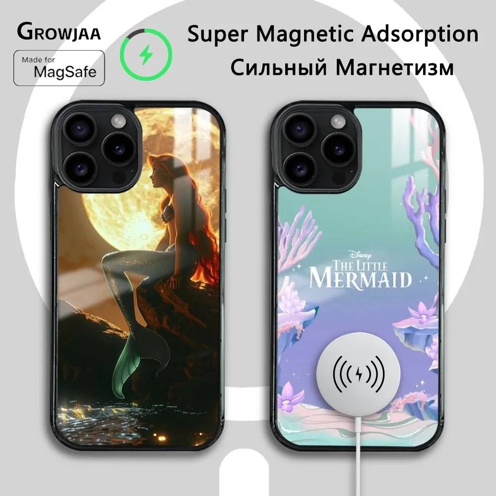 

Disney Ariel Mermaid Magsafe Phone Case For iPhone 15 14 13 12 11 Pro Max Plus Mini Mirror Wireless Charging Magnetic Cover