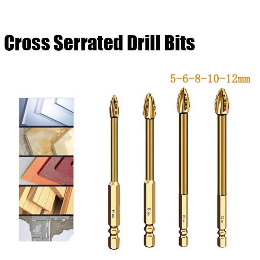 High Hardness Cross Serrated Drill Bits Precision Drilling Hole Opener Tile Drill Bit Titanium Hex Shank Glass Drill Head