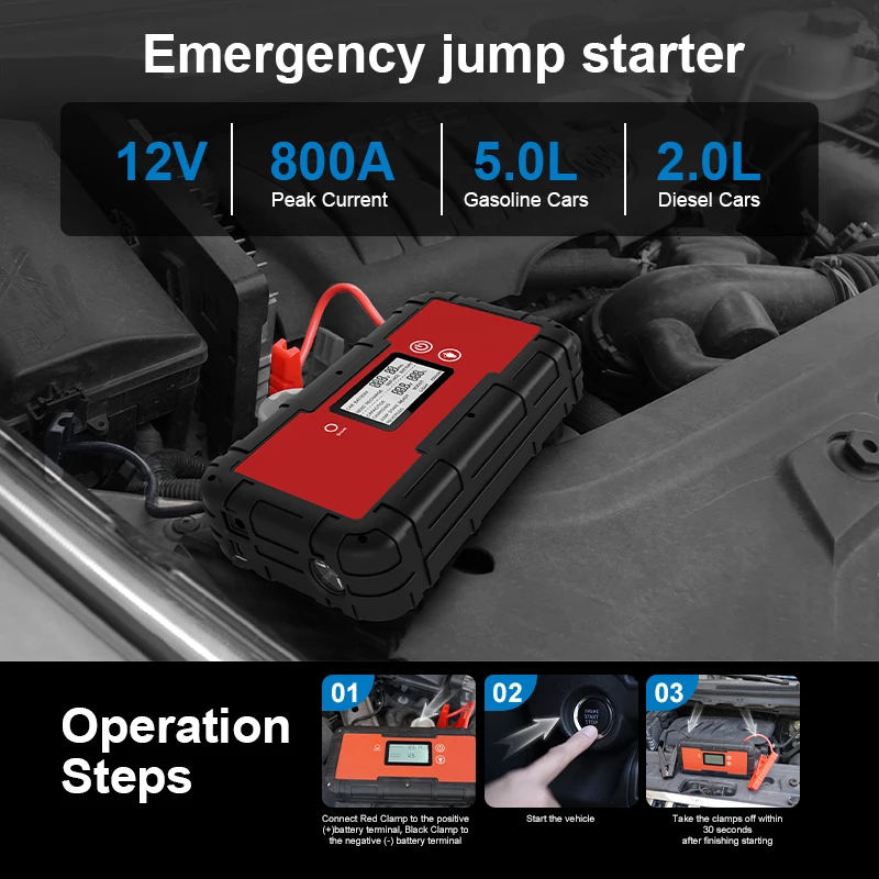 CARKU 700A Ultracapacitor Batteryless Jump Starter 12V 350F Capacitor Jump Starter And Tyre Compressor