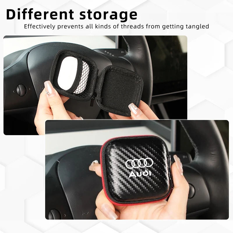 Car Logo Portable Storage Bag Bluetooth Headset Charger Organizer For Audi A1 A3 A4 A5 A6 A7 A8 Q2 Q5 Q7 Q8 S7 S8 S3 S4 RS5 RS6