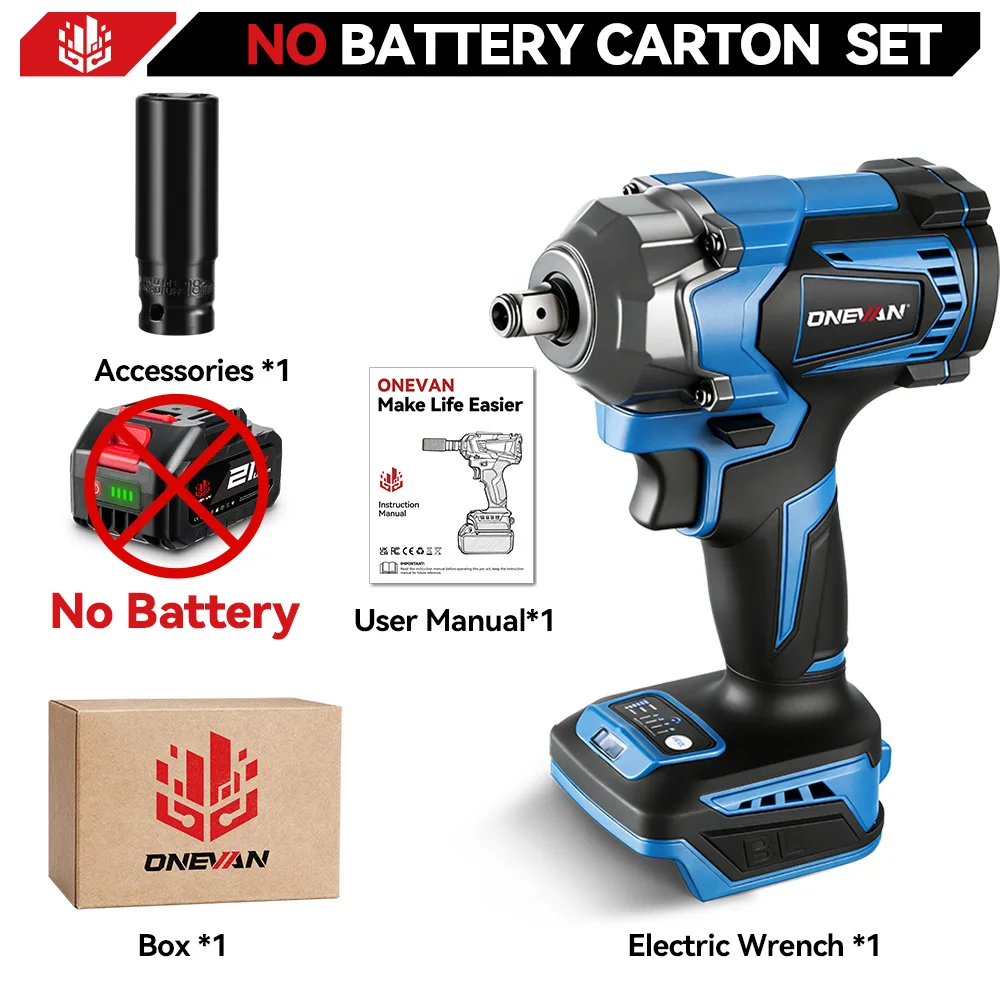 ONEVAN 1200N.M Borstelloze 1/2 inch Elektrische Slagmoersleutel 3 Functie Accuboormachine Schroevendraaier Gereedschap Voor Makita 18 V Batterij Pin