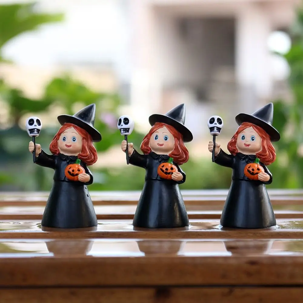 

3Pcs Cute Halloween Witch Statue Cartoon Creative Halloween Witch Ornament Durable Craft Resin Girl Figurines Flowerpot