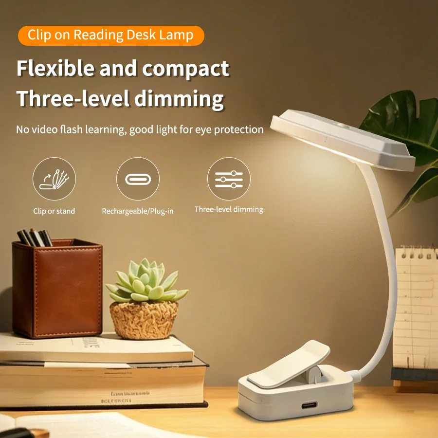 USB Rechargeable Night Light Clip-On Book Lamp LED Table Lamp Eye Protection 3 Colors Portable Bedside Student Reading Light
