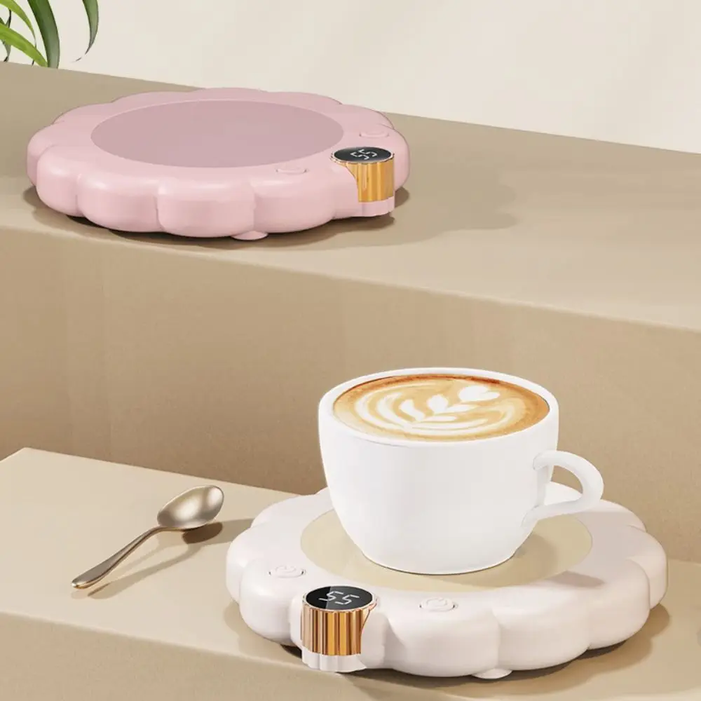 Flower Shaped Thermostatic Coaster Adjustable Temperature Anti-dry Burn Electric Heating Cup Pad Intelligent Digital Display