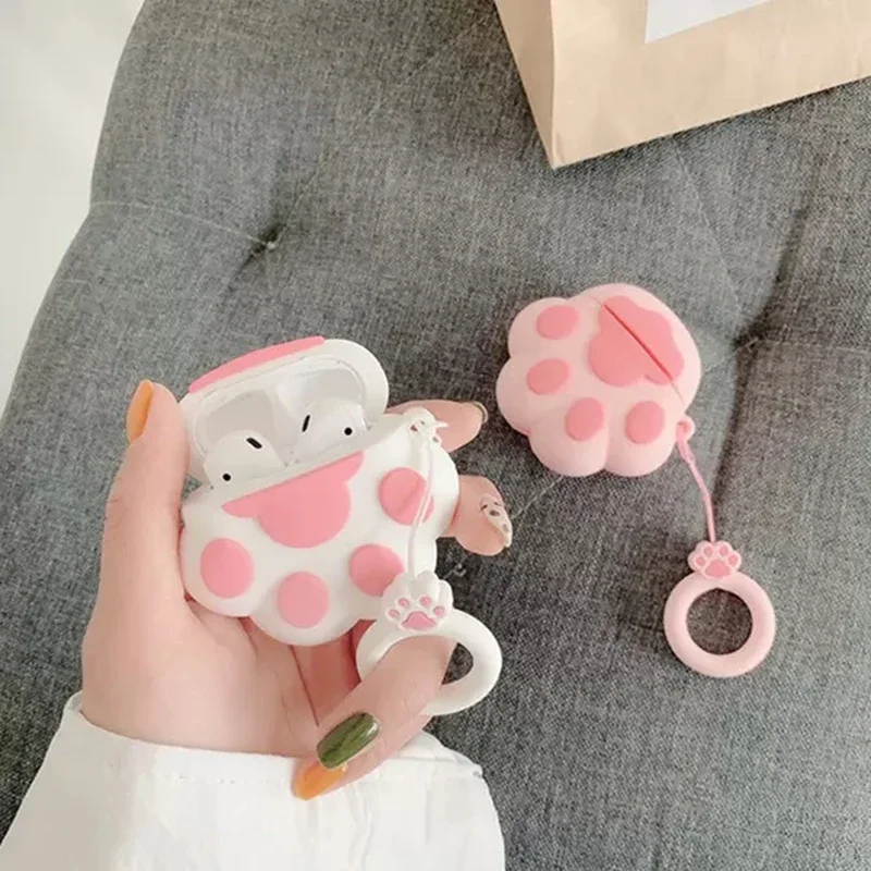 Custodia per auricolari Bluetooth Wireless 3D Cartoon Cat Paw Design per AirPods 1 2 3 custodia in Silicone per Apple AirPods Pro scatola di ricarica