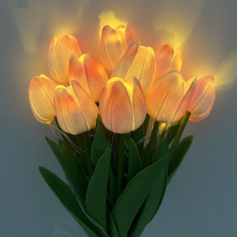 10/15pcs Artificial Flowers Tulips With LED Lights Tulip Bouquet Night Lamp For Home Wedding Table Decoration Birthday Xmas Gift