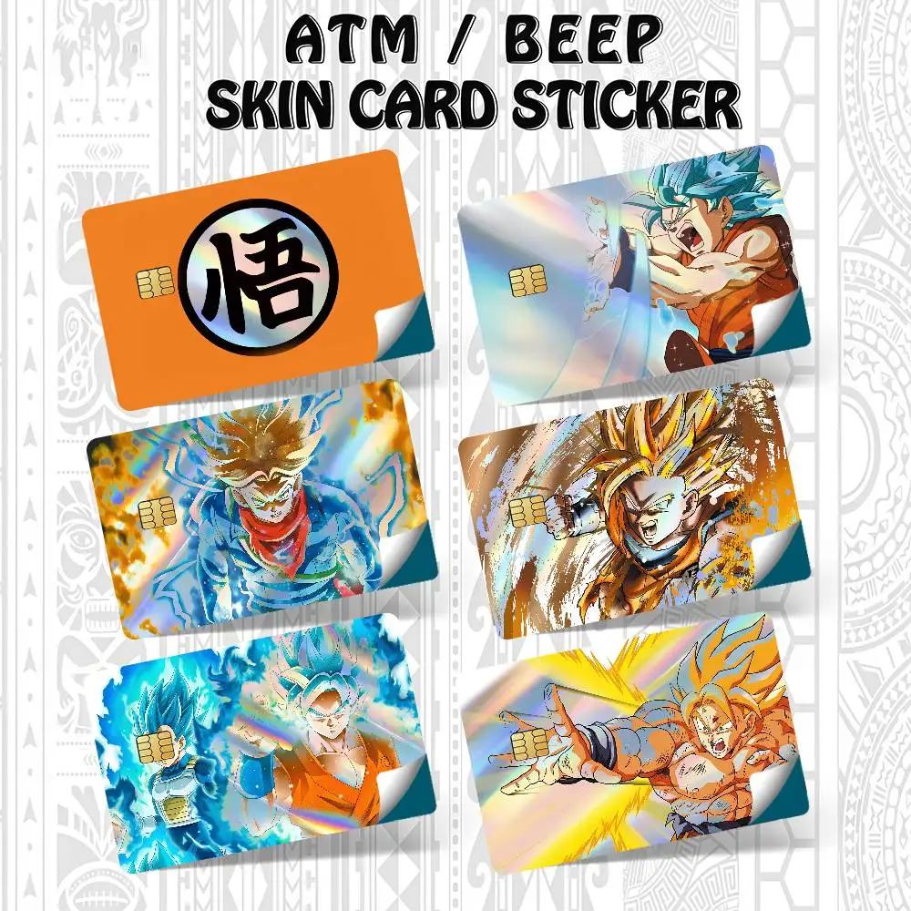 Anime D-DRAGON BALL Magic Shark Goku Vegeta Coole Glänzende Bank-Kreditkarten Bus-Pass-Aufkleber Coole Dekoration Wasserfest 4 Stück Karten