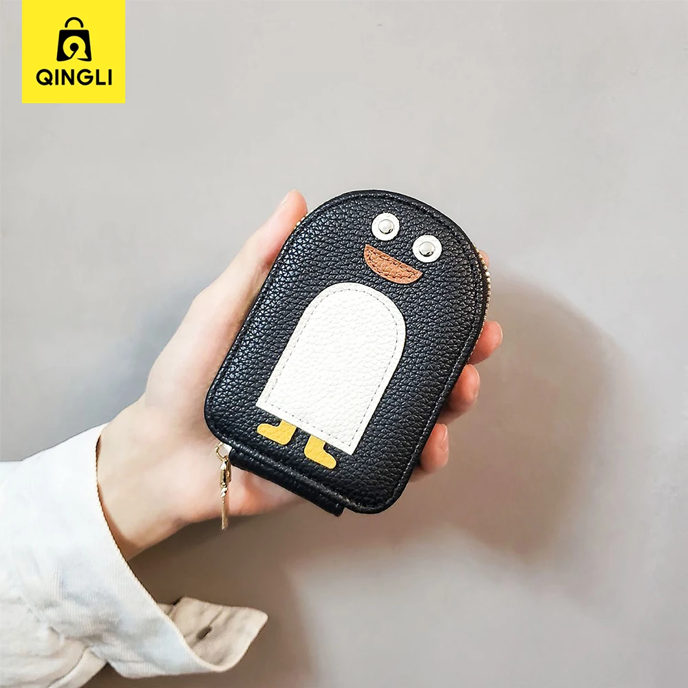 New Cartoon Penguin Card Bag Wallet Creative Lady' s Business Card Case Women Bank Credit Card Holder Girl Zip Leather Purse