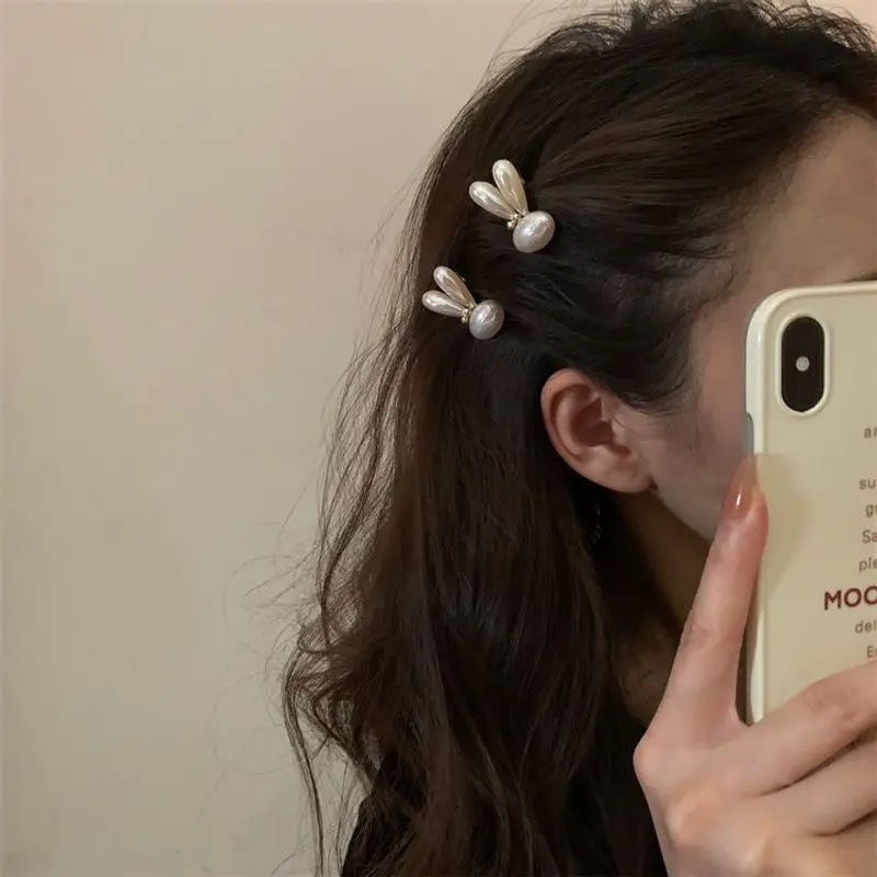 قطعة واحدة من مشبك شعر لؤلؤ الأرنب الصغير، إكسسوار مشبك جانبي للنساء، مشبك شعر على الطراز الأجنبي للجبهة، مشبك منقار البط #1