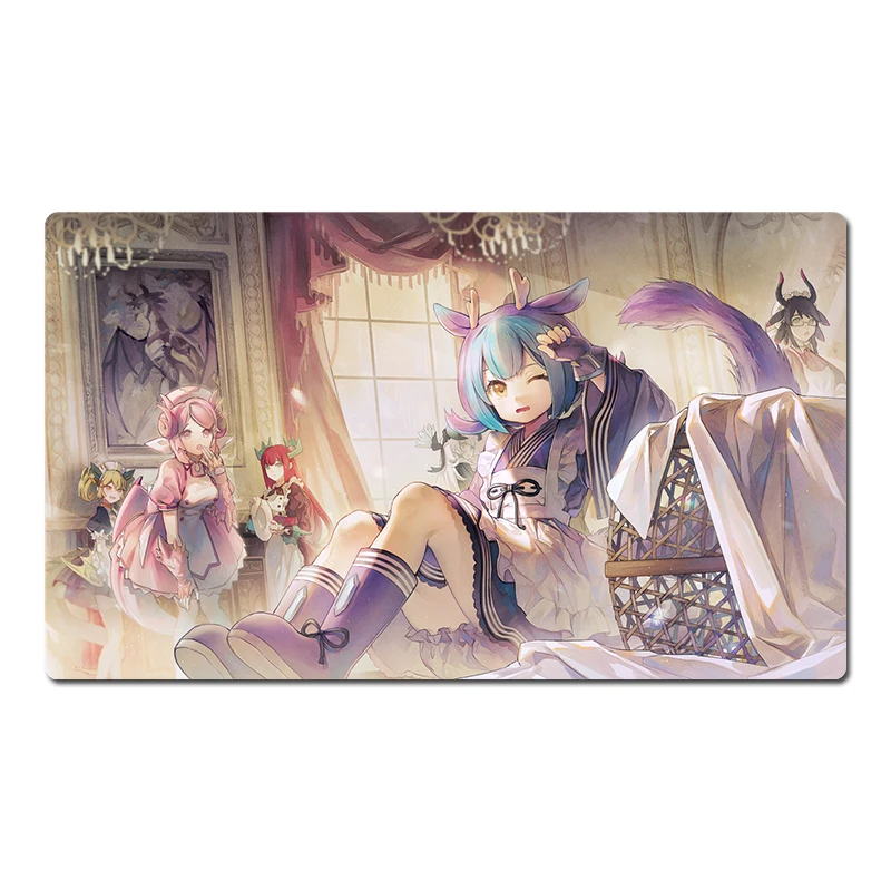 

YuGiOh Playmat Dragonmaid Deck TCG CCG Коврик для коллекционных карточных игр Коврик для настольных игр Аниме Настольный коврик Бесплатная сумка Коврик для мыши 60x35 см