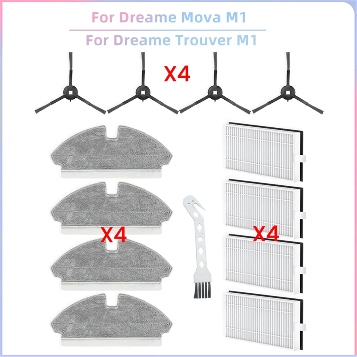 For Dreame Mova M1 / Trouver M1 Vacuum Replacement Parts Side Brush Hepa Filters Mop Cloth Accessories