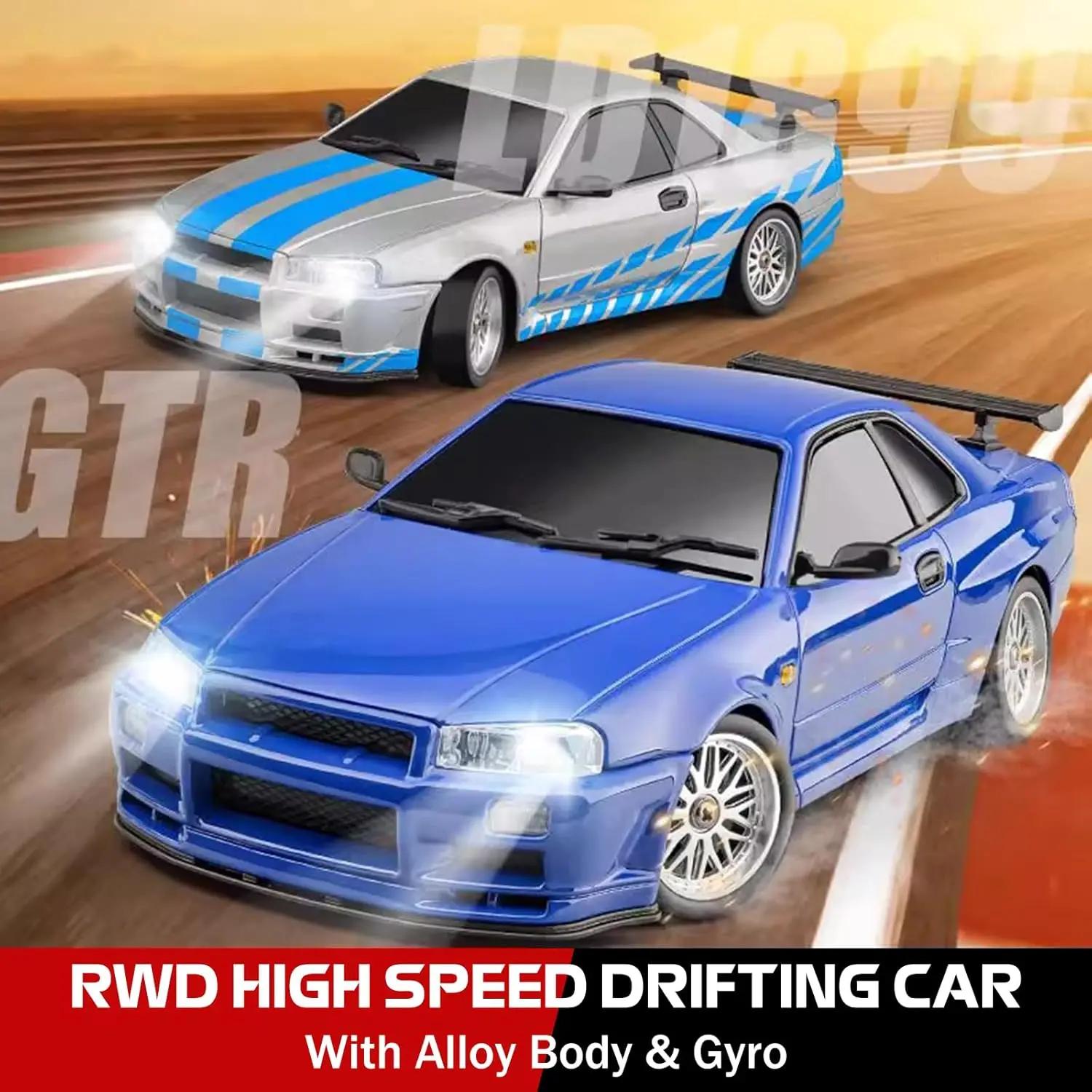 LD1899 1/18 Scale GTR R34 RC Drift Car RWD Gyro RTR Alloy Body JDM Styling Smooth Drifting Toy for Ages 14+