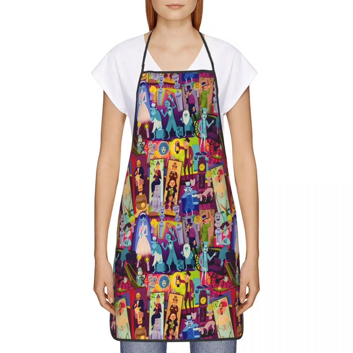 Retro Haunted Mansion Collage Apron Women Men Unisex Bib Halloween Kitchen Cooking Tablier Cuisine Chef Gardening