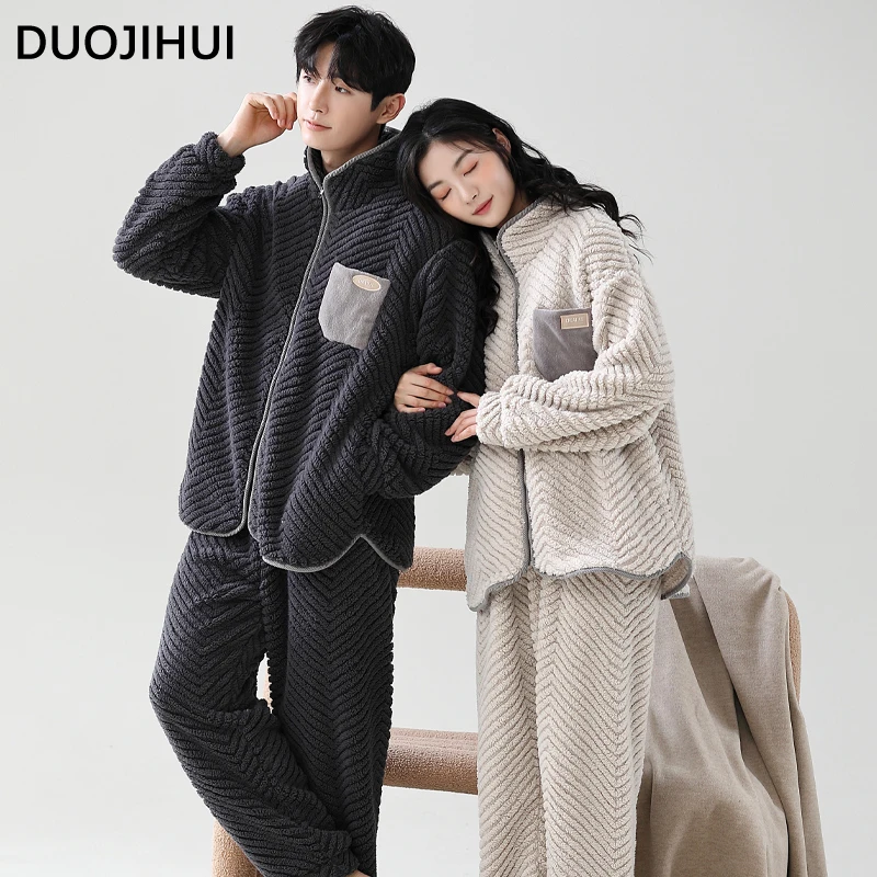 Duojihui klassische zweiteilige schicke Taschen pyjamas für Frauen Winter mode Reiß verschluss Top lose Hose grundlegende einfache weibliche Pyjamas Set