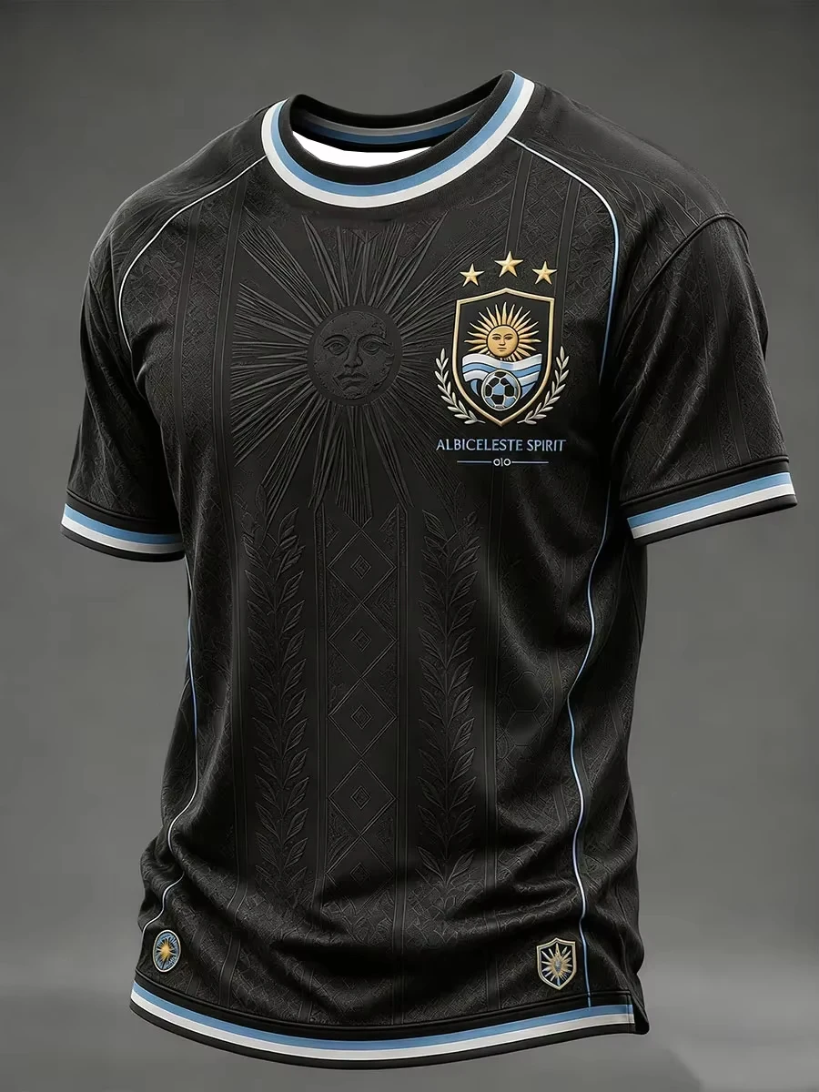 2026 Argentine Men's General Football Shirt, Striped Sun Pattern 3D Printed Sports, Leisure, Breathable Family and Child Wear