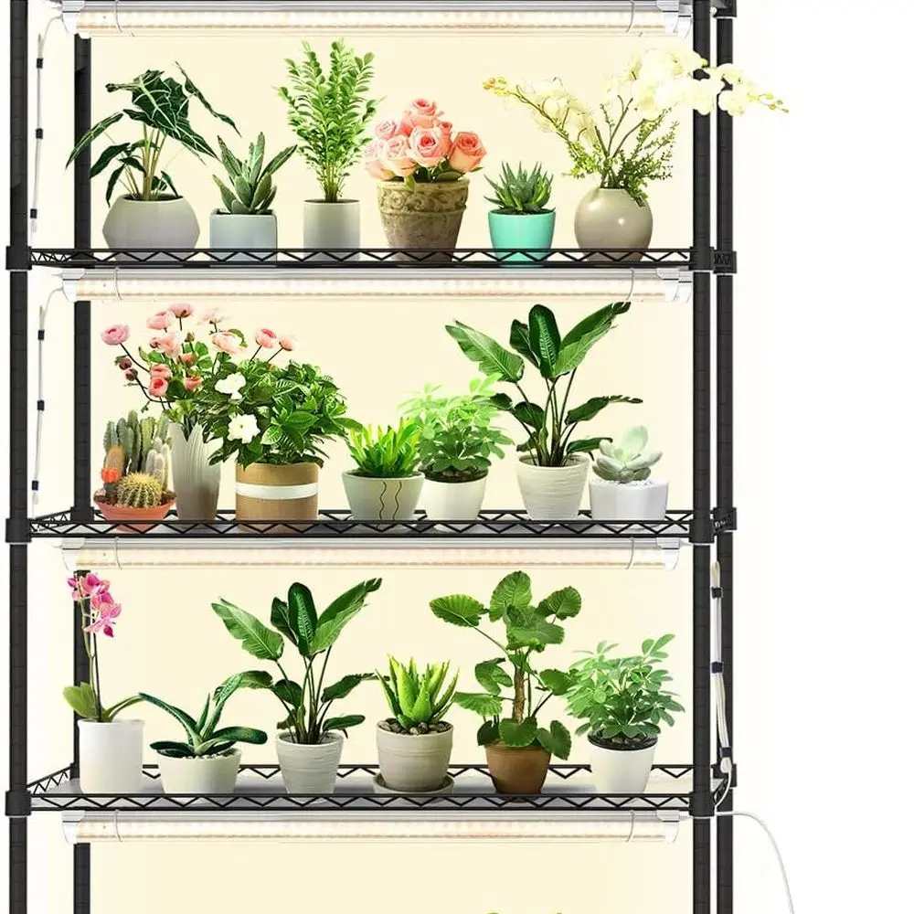 

Adjustable Rolling Plant Shelf with 8-192W T8 Full Spectrum Lights for Seedling Growth