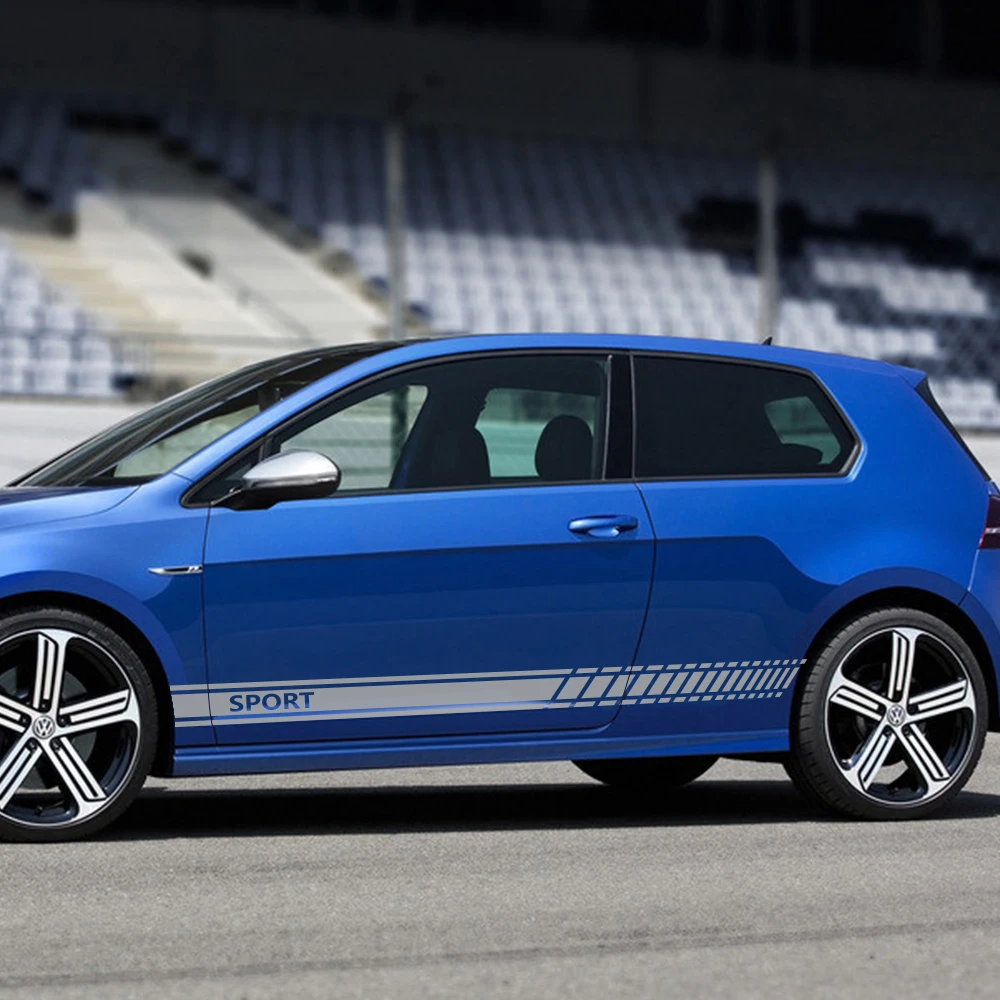 

2 шт., боковая юбка на дверь автомобиля, полосы, спортивные наклейки «сделай сам» для Volkswagen VW Golf 4 5 6 7 8 GTI GTD GTE MK7 MK5 MK6 MK4 MK3, аксессуары