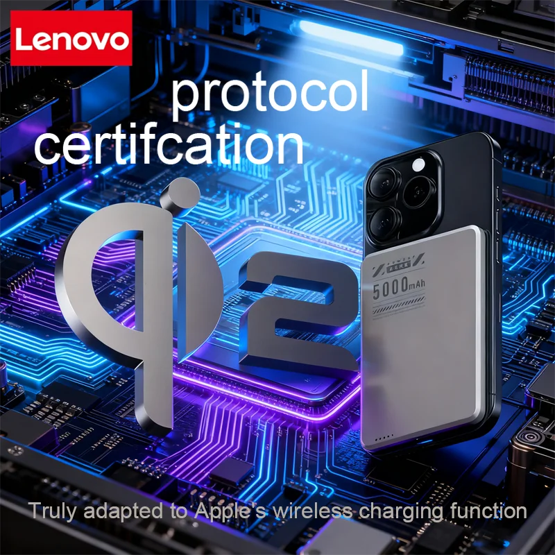 Lenovo Slim 5000 mAh kabellose magnetische Powerbank, superschnelles Aufladen, externer Akku mit großer Kapazität für iPhone, für Magsafe. Neu