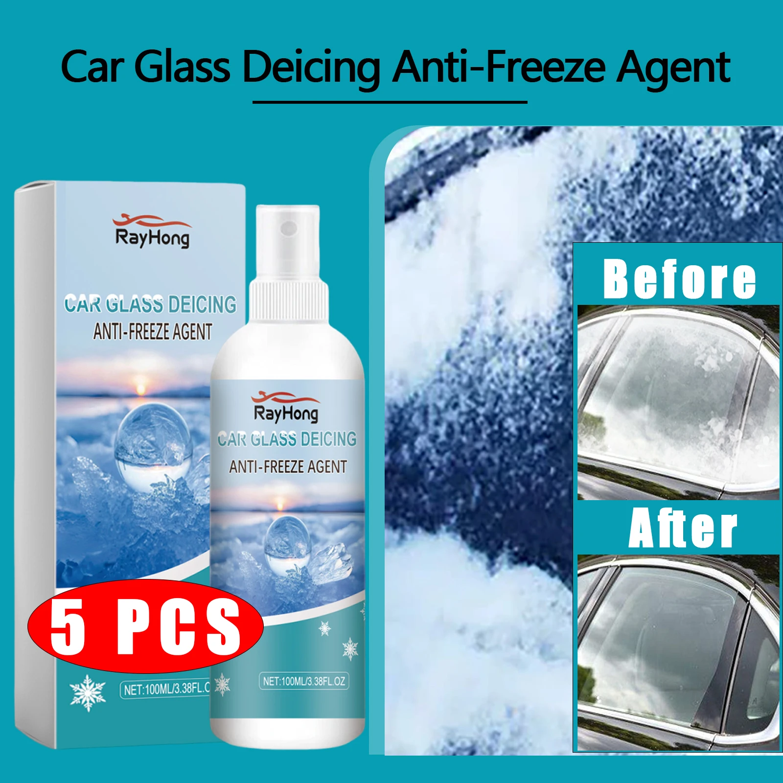 5pc Auto Windschutzscheibe Enteisung Frostschutzmittel Klar Tragbare 100ml Auto Glas Schnell Abtauen Frostschutzmittel Schnell schmelzen AgentSpray