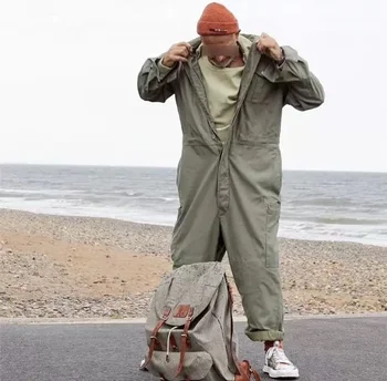 בגדי גברים 2022 בסגנון אמריקאי עם כיסים מרובים אוברולים לגברים בצבע חאקי מותג אופנה חפיפה רחבה לעובדים