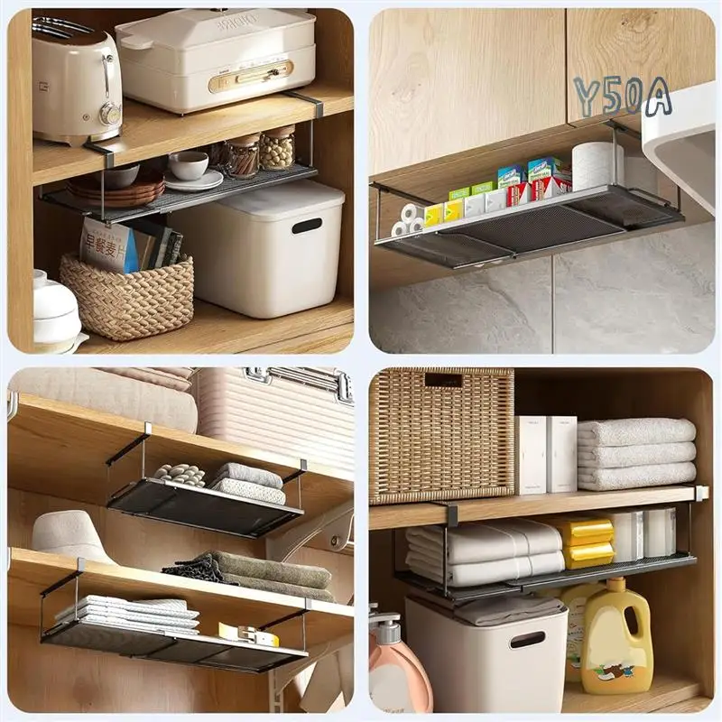 

Y50A-Under Shelf Storage Basket Organizer, Expandable Hanging Kitchen Baskets For Cabinet Pantry Cupboard Desk Counter
