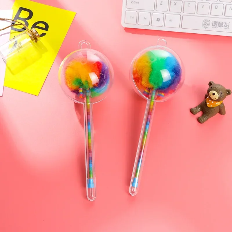 1pcs Promotional Cute Creative Color Gel Pen with Plush Ball for Decoration Stationery School Supplies Office Accessories