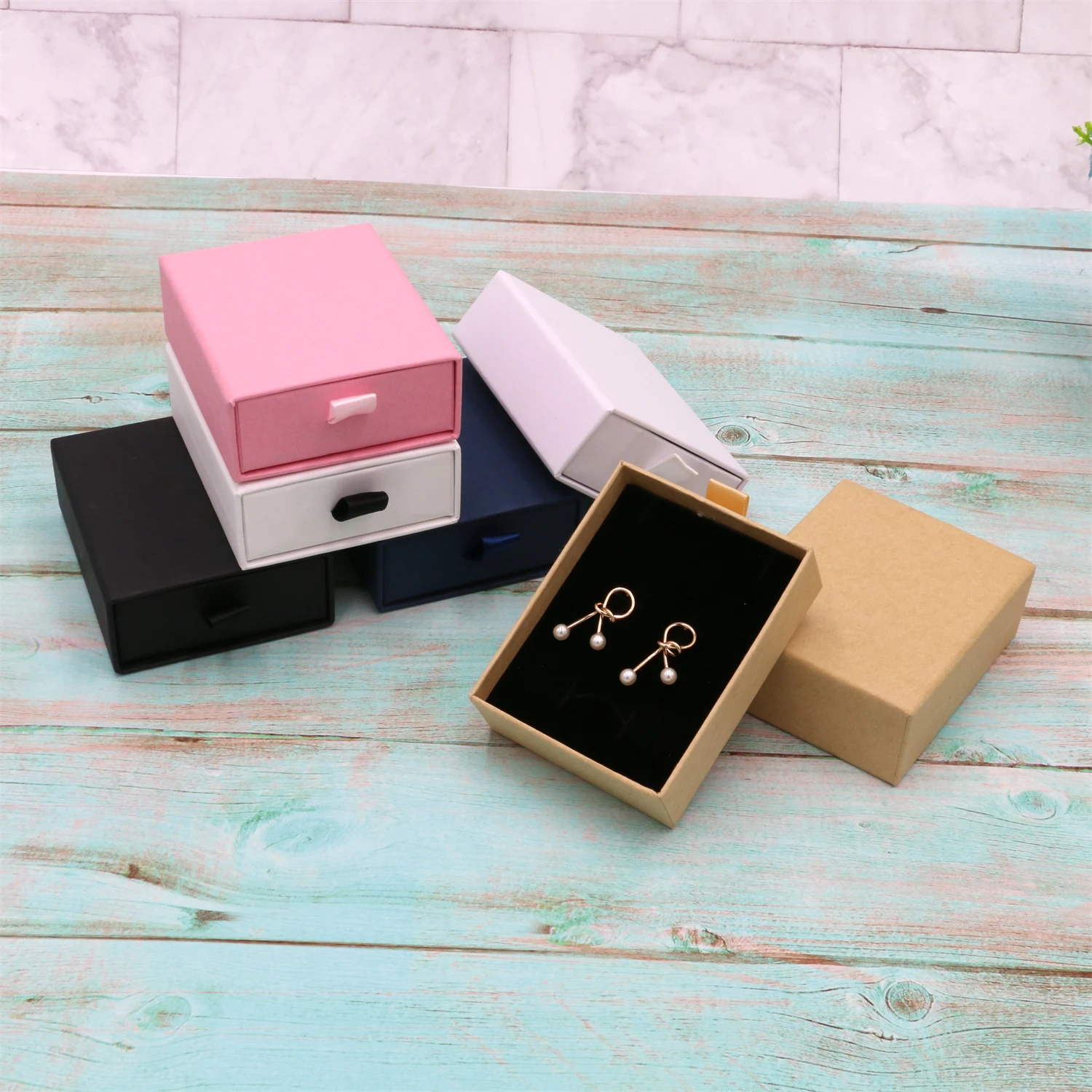 

Cardboard Box Sliding Drawer Packaging Gift Jewelry Kraft Paper Organizer for Ring Earring Necklace Trinket Pendant Event Party