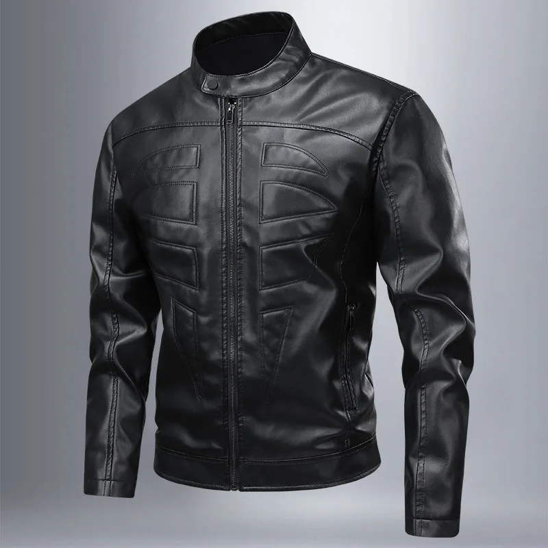 

Кожаная куртка с воротником-стойкой, топ на весну и осень, новая мужская куртка в стиле ретро из искусственной кожи, дизайнерская одежда с локомотивом, кожаная куртка