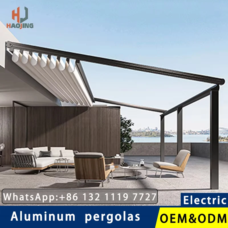 Outdoor Garden Gazebo cloth canopy Aluminum Pavillion 6x3 6x6 Metal Pergola Automatic retractable electric sunroof Customized