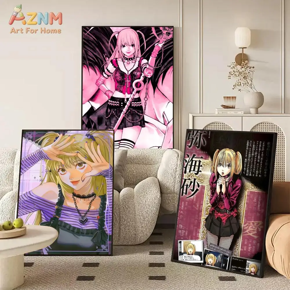 AZNM Death Note Misa Amane Canvas Wall Art, Anime Gothic Girl Ryuk Design Poster, Frameless Canvas Print, Japanese Manga Home De
