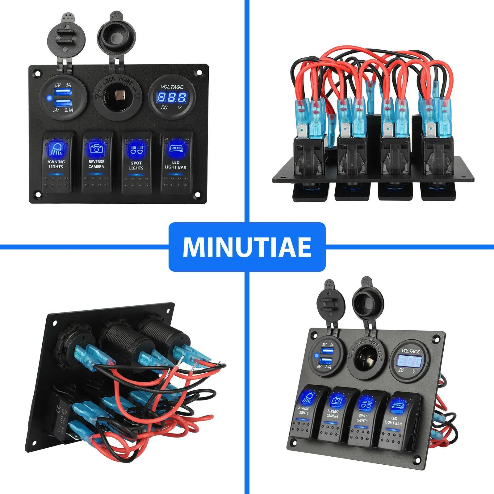 

12-24V 4 Gang Toggle Blue LED Rocker Switch Panel Circuit Breaker Waterproof For Car Marine Boat-AD39