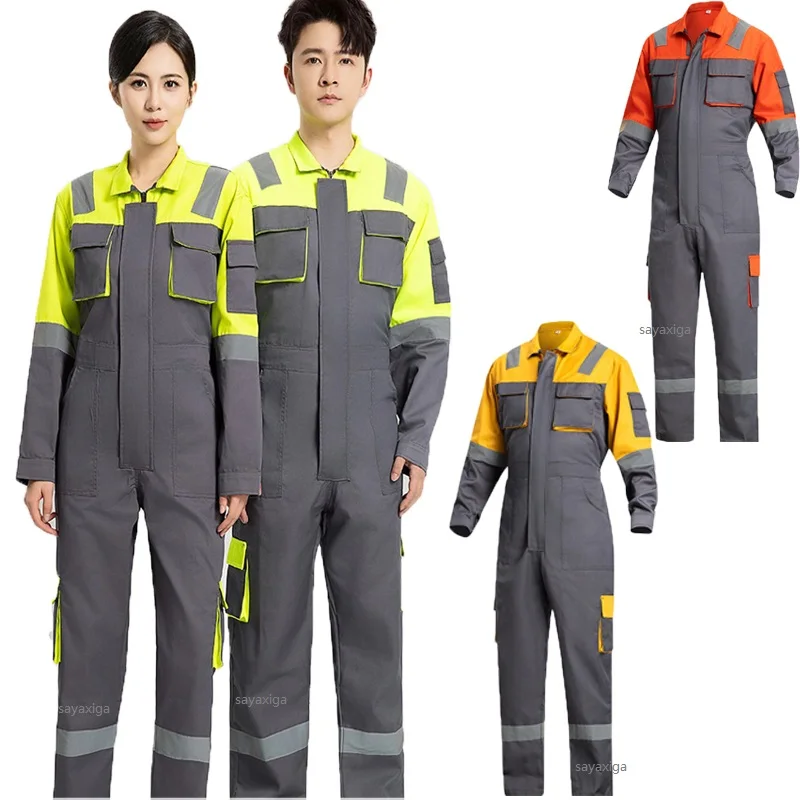 

Two Tones Workwear Clothing for Men Reflective Coverall Jumpsuit Welding Car Repair Dirt-Resistant Hi Vis Construction Coveralls