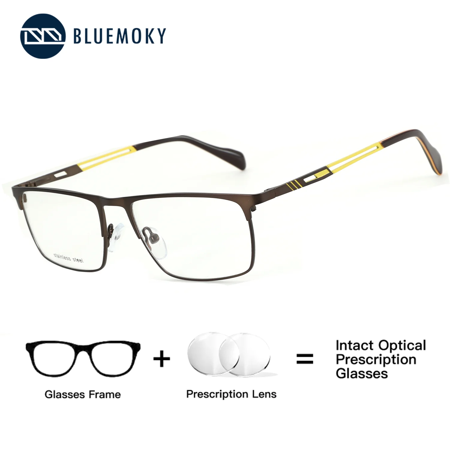 

BLUEMOKY (L Size) Classic Man Metal Square Vision Prescription Glasses Progressive Photochromic Anti Blue Light Optical Myopia