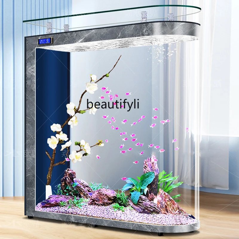 Floor-to-ceiling glass fish tank living room partition medium and large screen automatic circulation filter aquarium box