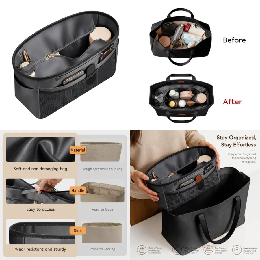 

Purse Organizer Insert for Tote Bag, Large Bag Organizer Insert with Zipper Pocket, Multi Pocket Handbag Organizer, Structu Pur