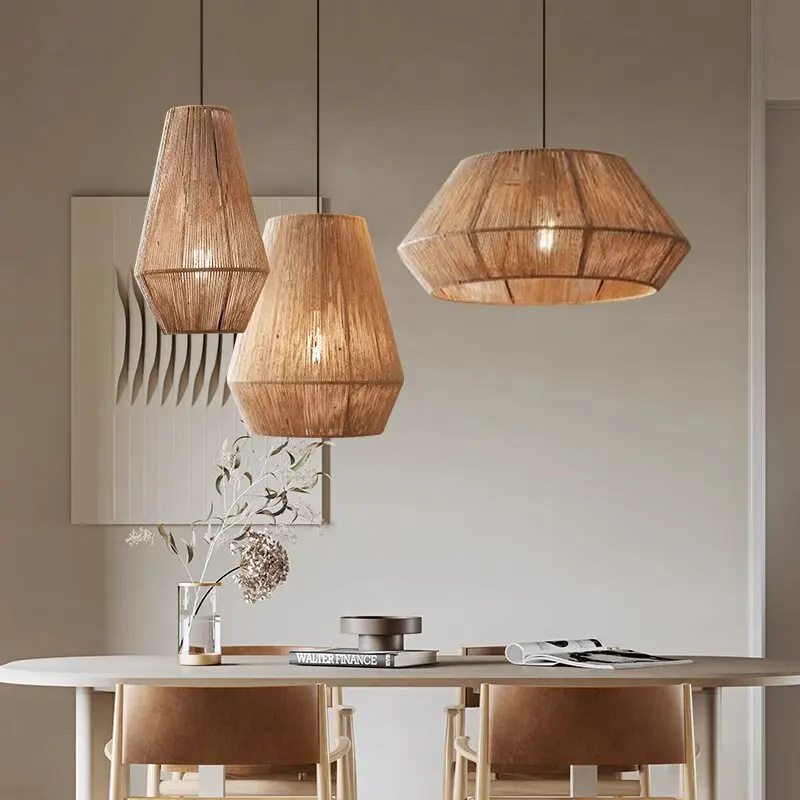 

chandelier creative box restaurant bar bed and breakfast bedroom balcony Japanese retro hand-woven rattan art lamp