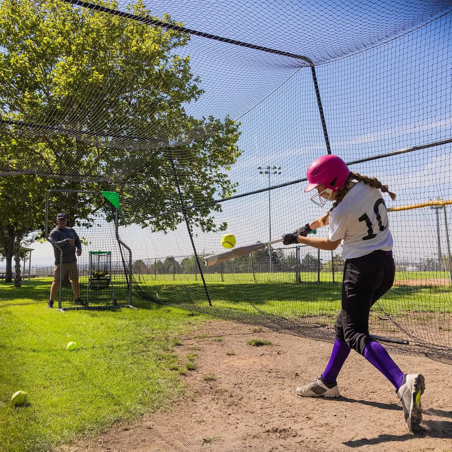 40 Foot Competitive Baseball and Softball Batting Cage, Collapsible Frame & Net, Black