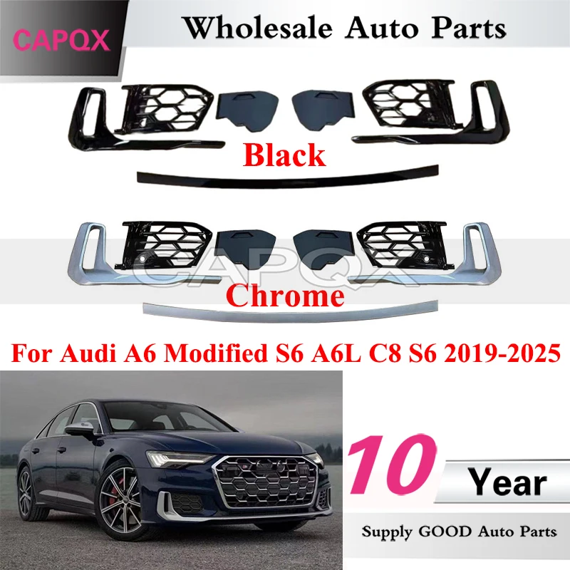 1 Set Nebelscheinwerfer-Rahmen für Audi A6 Modifiziert S6 A6L C8 S6 2019-2025 Nebelscheinwerfer-Abdeckung Vorderer Stoßfänger Unterer Spoiler Unterer Diffusor Lippe