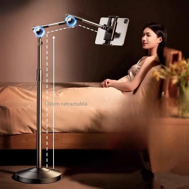 ‌Adjustable Height Floor Stand for Tablet Phone, Hands-Free Holder, Live Streaming Overhead Mount Bluetooth Remote Control