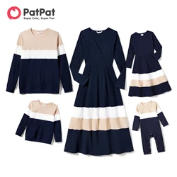 PatPat-Conjunto de ropa familiar a juego para mujer, vestidos y Tops de manga larga de punto con bloque de Color, conjunto de ropa de aspecto familiar