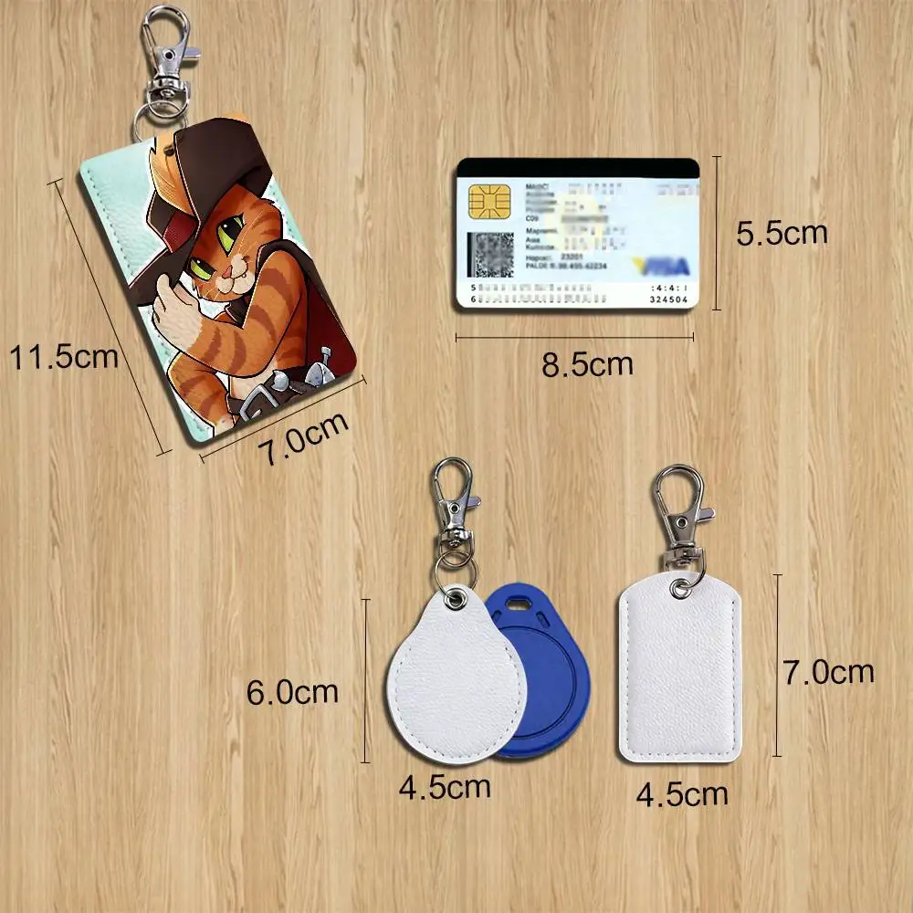 cat Swordsman Puss in Boots Card Holder With Keychain Executive Protection For Bank Credit Subway Bus Case