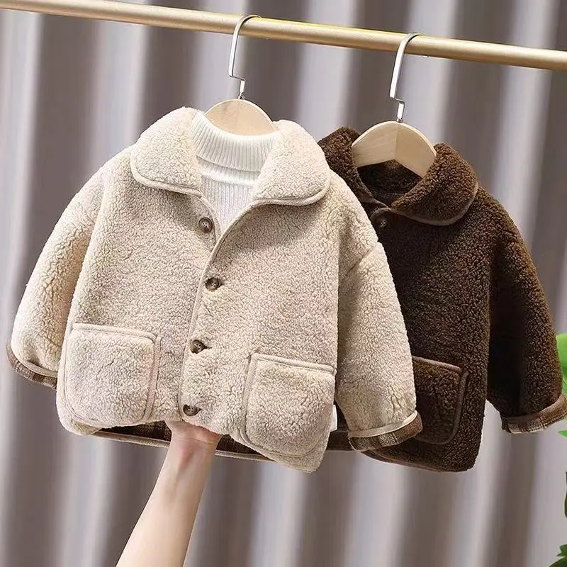 

2025 New Children's Jacket Autumn And Winter Fashionable Boys and Girls' Lamb Plus Velvet Thick Warm Top Coat